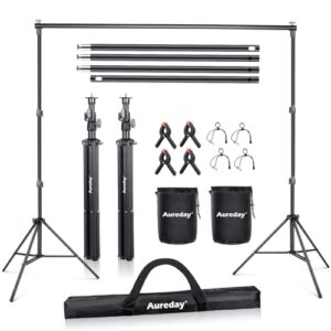 aureday backdrop stand, 10x10ft adjustable photo backdrop stand for parties, heavy duty background stand with travel bag, backdrop clamps, crossbars, 2 sandbags for wedding/decorations/photoshoot