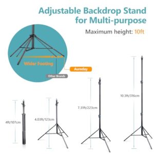 Aureday Backdrop Stand, 10x10ft Adjustable Photo Backdrop Stand for Parties, Heavy Duty Background Stand with Travel Bag, Backdrop Clamps, Crossbars, 2 Sandbags for Wedding/Decorations/Photoshoot