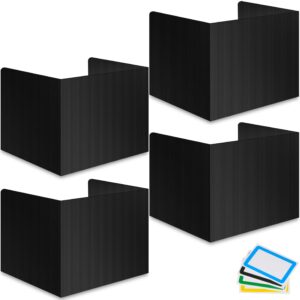 4-pack desk dividers for students - durable & waterproof plastic study carrel divider, classroom folders teacher supplies, easy-to-clean plastic privacy shield folder boards for student desks, black