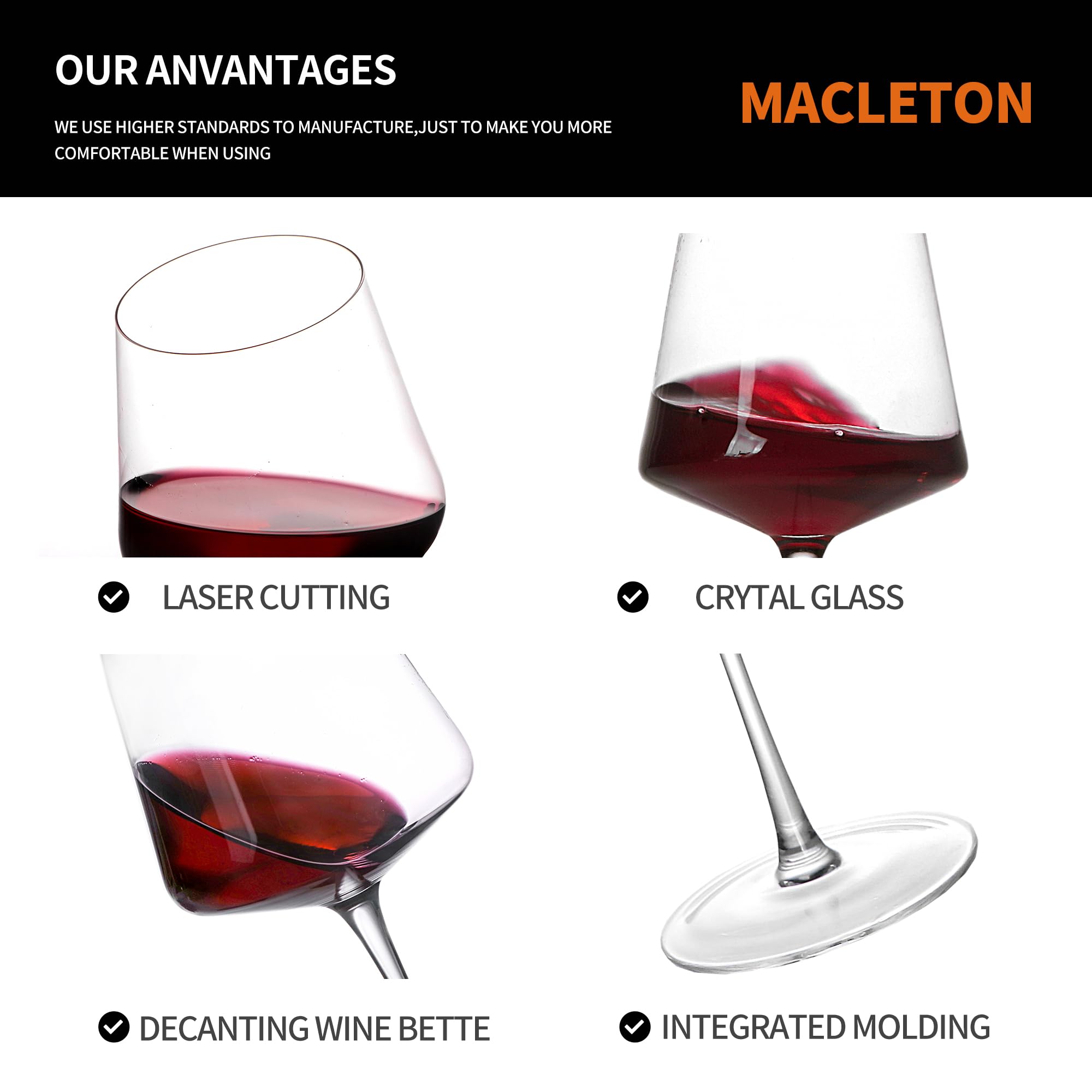 MACLETON Wine Glasses Set of 6,Hand Blown Red Wine Glasses Lead-Free Premium Crystal Clear Glass- Gifts for Wedding, Anniversary, Christmas- Great Gift Packaging