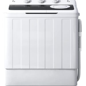 TABU 28lbs Portable Washing Machine with Drain Pump, Laundry Compact Washer Machine, Twin Tub Washing Machine, Washer and Spiner Machine for Dorms, Apartments, RVs (White & Black)