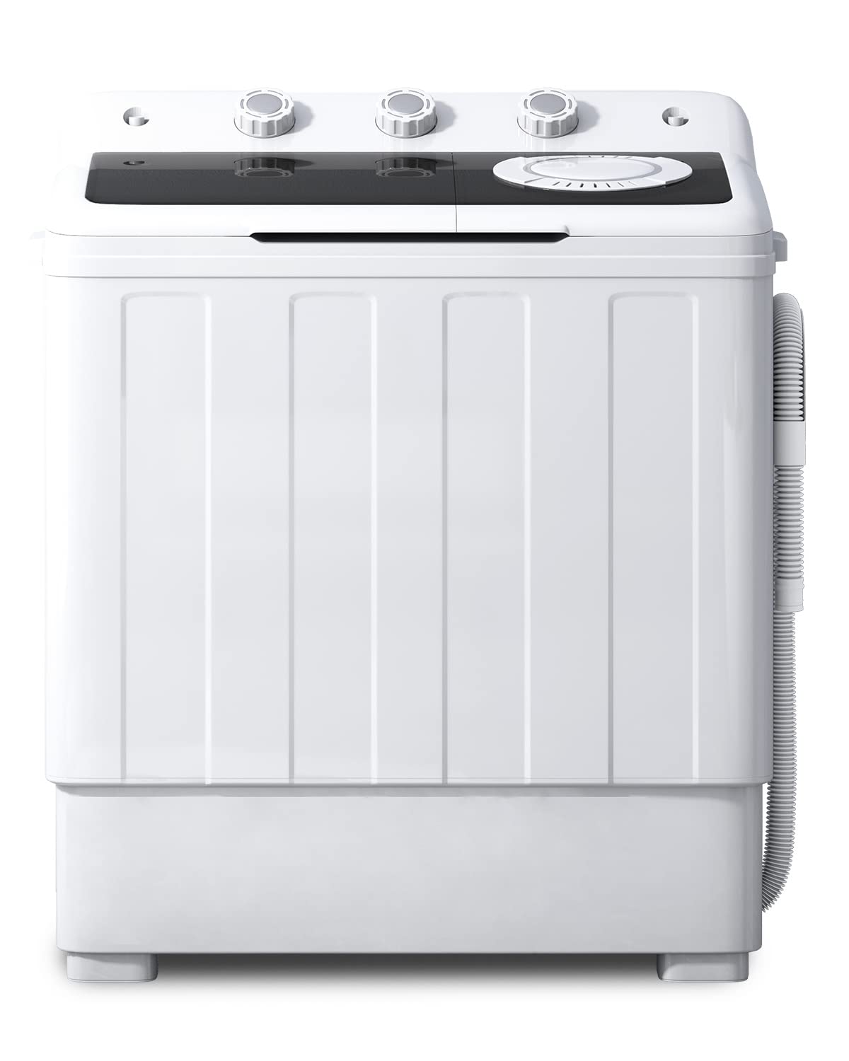 TABU 28lbs Portable Washing Machine with Drain Pump, Laundry Compact Washer Machine, Twin Tub Washing Machine, Washer and Spiner Machine for Dorms, Apartments, RVs (White & Black)