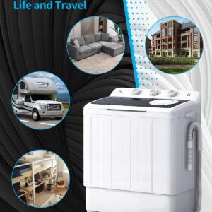 TABU 28lbs Portable Washing Machine with Drain Pump, Laundry Compact Washer Machine, Twin Tub Washing Machine, Washer and Spiner Machine for Dorms, Apartments, RVs (White & Black)