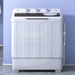 TABU 28lbs Portable Washing Machine with Drain Pump, Laundry Compact Washer Machine, Twin Tub Washing Machine, Washer and Spiner Machine for Dorms, Apartments, RVs (White & Black)