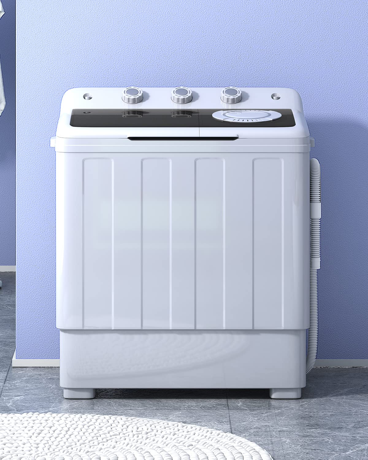 TABU 28lbs Portable Washing Machine with Drain Pump, Laundry Compact Washer Machine, Twin Tub Washing Machine, Washer and Spiner Machine for Dorms, Apartments, RVs (White & Black)