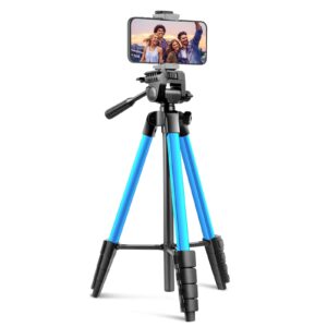 sensyne 64" phone tripod stand, versatile camera&ipad tripod with wireless remote and 2-in-1 phone holder for selfie/video recording/photo/live stream/vlog (blue)