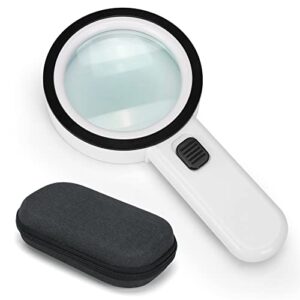 30X Magnifying Glass with Light and Case - Reading Magnifying Glass Handheld Large Glass Lens Magnifier Ideal for Seniors, Inspection, Coins, Stamps, Jewelry, Macular Degeneration