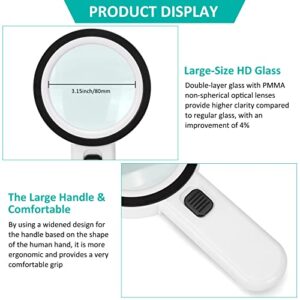 30X Magnifying Glass with Light and Case - Reading Magnifying Glass Handheld Large Glass Lens Magnifier Ideal for Seniors, Inspection, Coins, Stamps, Jewelry, Macular Degeneration