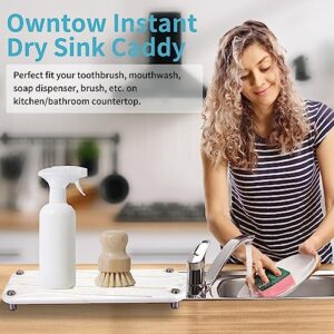 Owntow Instant Dry Sink Organizer, Water Absorbing Stone Fast Drying Sink Caddy, Diatomaceous Earth Sink Tray Stone with Stainless Steel Feet, Modern Home Stone Tray for Bathroom/Kitchen