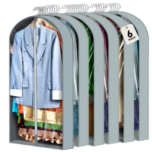 6 pcs 40" garment bags for hanging clothes, clear suit bags for closet storage clothing storage, garment bags for travel covers with 4" gussets for coats, jackets, shirts and sweater