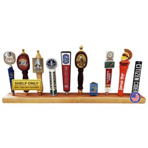 tap handle holder display floating shelf | wall-mounted tap handle display shelf constructed from reclaimed redwood | beer tap holder for 10 tap faucet handles | made in usa (10 tap handles)