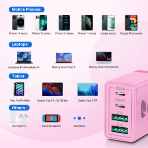 [2 Pack] USB C Charger Block, Aioneus 40W 4-Port QC+PD 3.0 Power Adapter, Fast Charging Block Type C Multiport Plug USB C Wall Charger for iPhone 15 14 Plus Pro Max 13 12, iPad, Samsung(Pink & Purple)