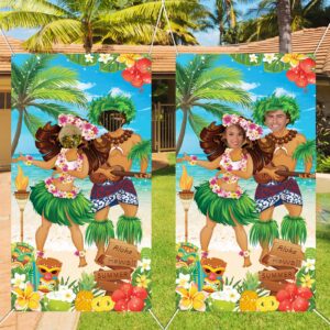 HiParty Hawaiian Luau Party Decorations Luau Couple Photo Door Banner Tiki Luau Photo Props for Beach Party Tiki Banner Background Photography for Tropical Themed Decoration