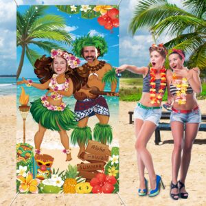 HiParty Hawaiian Luau Party Decorations Luau Couple Photo Door Banner Tiki Luau Photo Props for Beach Party Tiki Banner Background Photography for Tropical Themed Decoration