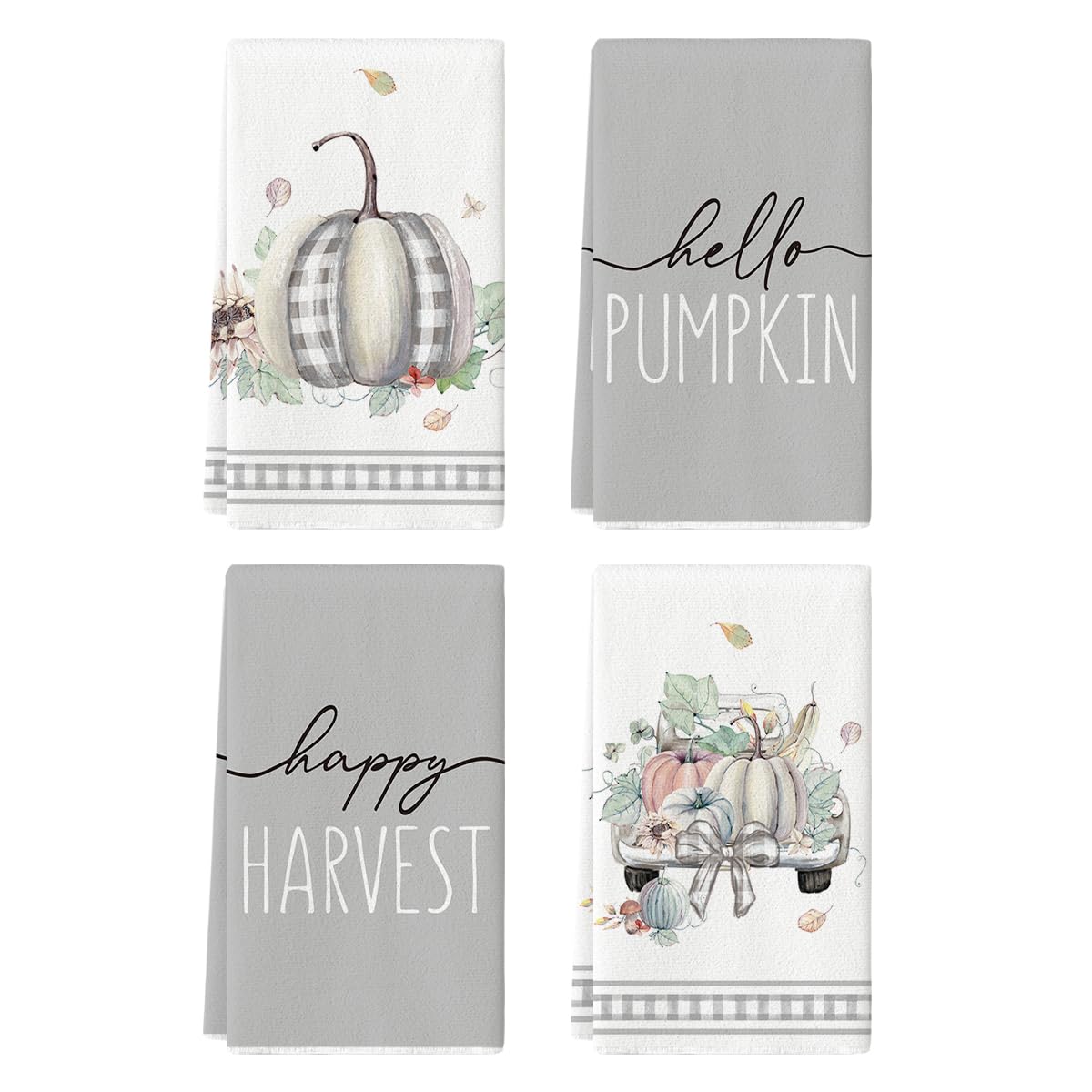 Artoid Mode Truck Leaves Hello Pumpkin Fall Kitchen Towels Dish Towels, 18x26 Inch Happy Harvest Decoration Hand Towels Set of 4