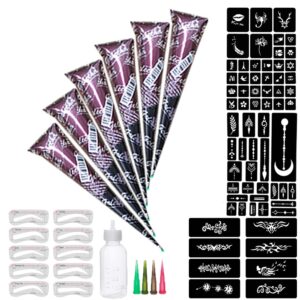 6 pack natrual temporary tattoos kit, with 65 pcs tattoo stencils, 1 bottel 4 nozzles, 30g per pack