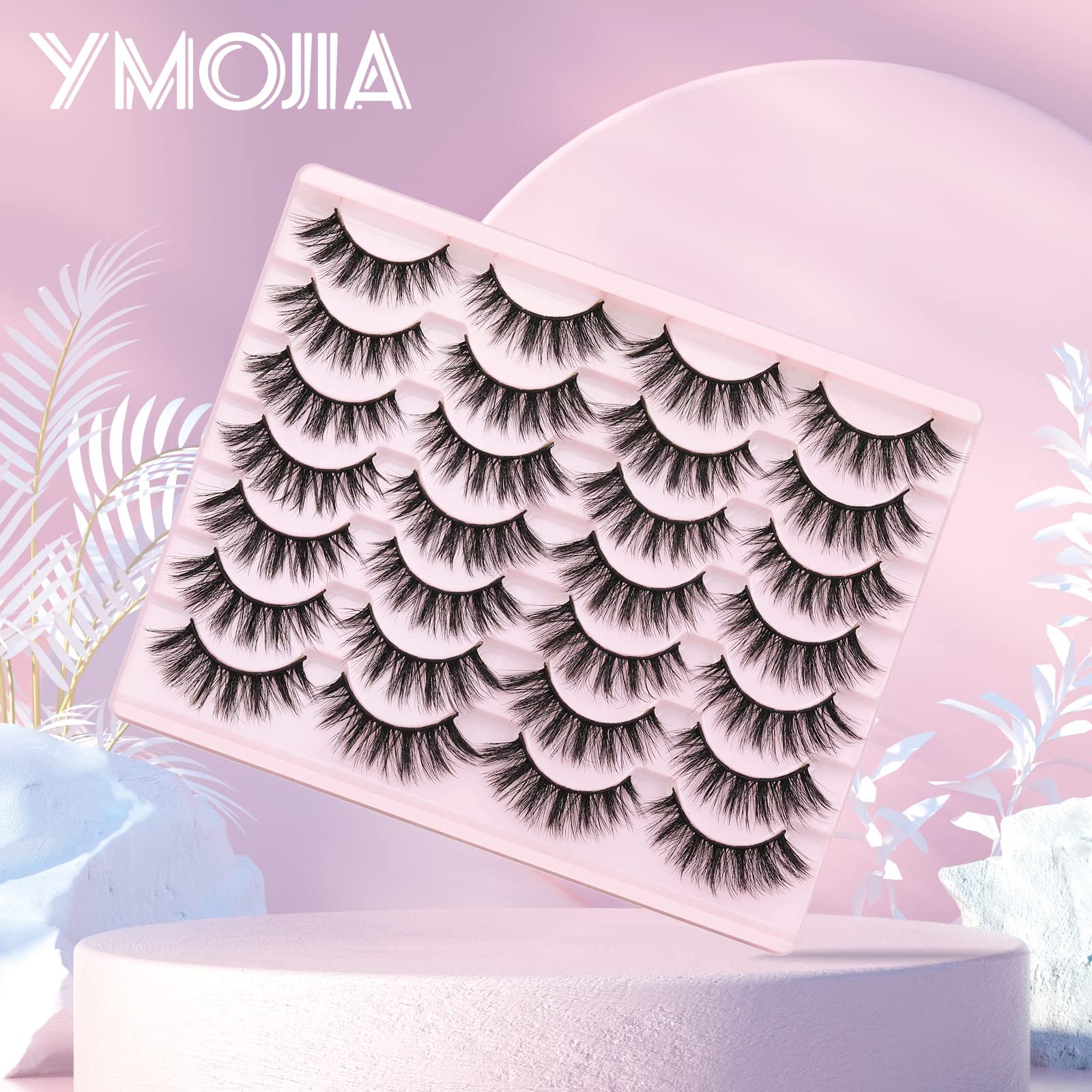 False Eyelashes Fluffy Faux Mink Lashes Natural Look, 14 Pairs Pack Reusable 15MM 3D Fake Eyelashes - Lightweight & Comfortable Cat Eye Wispy Lashes Easy To Apply, Contact Lens Friendly, Cruelty-Free