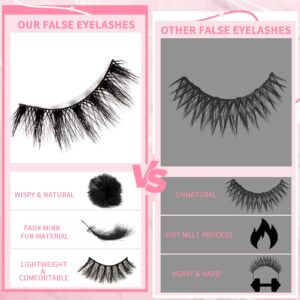 False Eyelashes Fluffy Faux Mink Lashes Natural Look, 14 Pairs Pack Reusable 15MM 3D Fake Eyelashes - Lightweight & Comfortable Cat Eye Wispy Lashes Easy To Apply, Contact Lens Friendly, Cruelty-Free