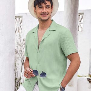 COOFANDY Button Down Shirt Men Button Down Short Sleeve Shirt Button Up Shirts for Men Linen Shirts for Men Summer Beach Shirt Light Green - M