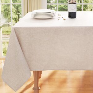 smiry rectangle faux linen table cloth, waterproof burlap fabric tablecloth, washable decorative farmhouse table covers for kitchen, dining, parties, 52x70, beige