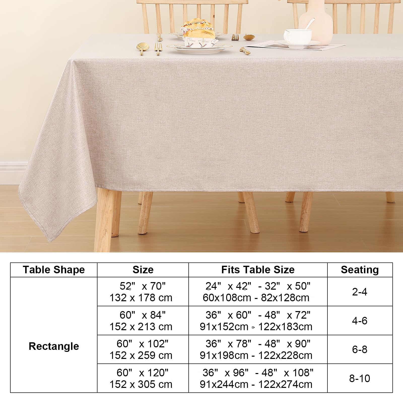 smiry Rectangle Faux Linen Table Cloth, Waterproof Burlap Fabric Tablecloth, Washable Decorative Farmhouse Table Covers for Kitchen, Dining, Parties, 52x70, Beige