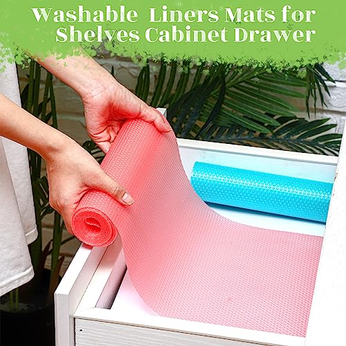 Nuanchu 4 Pcs Refrigerator Liners 4 Color Mixed Fridge Liner 12 x 118 inch Washable Oilproof Refrigerator Mats Waterproof Cover Pads for Freezer Kitchen Cabinet Drawer Cupboard Glass Shelves Table