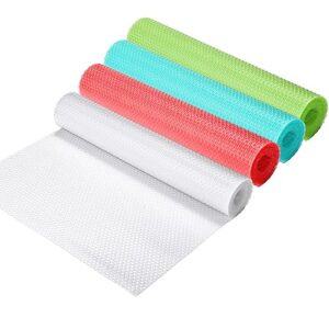 nuanchu 4 pcs refrigerator liners 4 color mixed fridge liner 12 x 118 inch washable oilproof refrigerator mats waterproof cover pads for freezer kitchen cabinet drawer cupboard glass shelves table