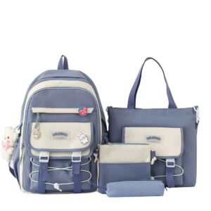 lsdgfriday 4pcs cute backpack combo set kawaii school aesthetic backpack school bag set with bear pendant pins accessories for girls teen back to school