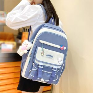 LsdgFriday 4Pcs Cute Backpack Combo Set Kawaii School Aesthetic Backpack School Bag Set with Bear Pendant Pins Accessories for Girls Teen Back to School