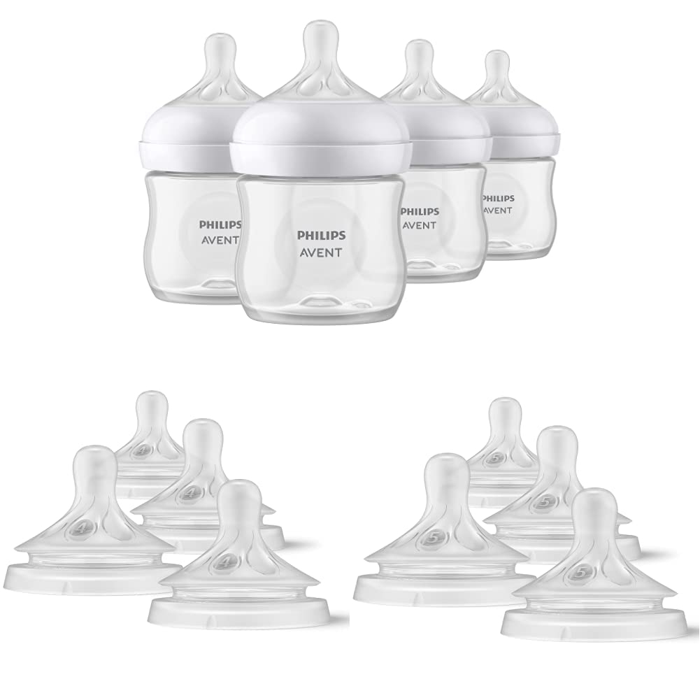 Philips Avent Natural Baby Bottle, 4oz, 4pk, SCY900/04 & Natural Response Baby Bottle Nipples Flow 4, 3M+, 4pk, SCY964/04 & Natural Response Baby Bottle Nipples Flow 5, 6M+, 4pk, SCY965/04