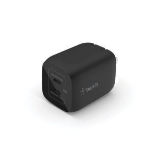 belkin 65w dual usb-c wall charger, fast charging pd 3.0 w/gan technology for iphone series, ipad pro 12.9, macbook, galaxy series, tablet, & more - black