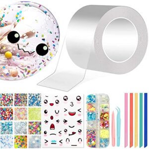 nano tape bubble kit, super elastic bubble balloons with 5pcs straw, 2pcs clamps, stickers,12 kinds of glitter with storage box, nano tape plastic bubble balloon diy craft kit for boys, girl