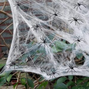 spider webs halloween decorations,300sqft spider webs with30 fake spiders,stretchable diy cobwebs for indoor/outdoor scary atmosphere,outside garden window yard tree home office parties,haunted houses