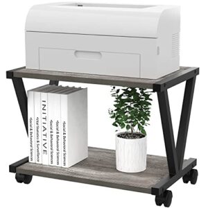 vedecasa 2 tier mobile printer stand with wheels wooden desktop industrial printer table under desk office storage organization shelf (dark grey)