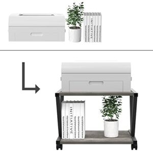 VEDECASA 2 Tier Mobile Printer Stand with Wheels Wooden Desktop Industrial Printer Table Under Desk Office Storage Organization Shelf (Dark Grey)