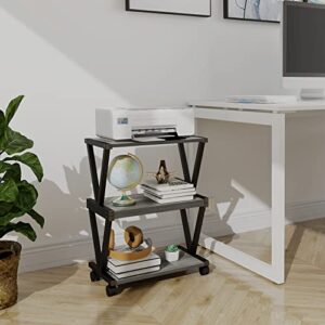 VEDECASA 2 Tier Mobile Printer Stand with Wheels Wooden Desktop Industrial Printer Table Under Desk Office Storage Organization Shelf (Dark Grey)