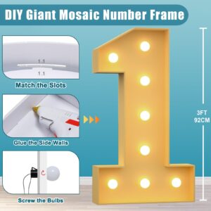 Tongjoy 3FT Marquee Numbers, Marquee Light Up Numbers 1 for 1st 16th 21st Birthday Decorations, 10th Anniversary Party Decor, Large Light Up Numbers, DIY Pre-Cut Foam Board Kit, Mosaic Numbers