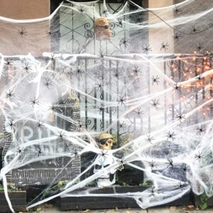 cnsskj spider webs halloween decorations,1000sqft spider webs with 60 fake spiders, stretchable cobwebs for indoor/outdoor scary atmosphere, parties, and haunted houses (1)