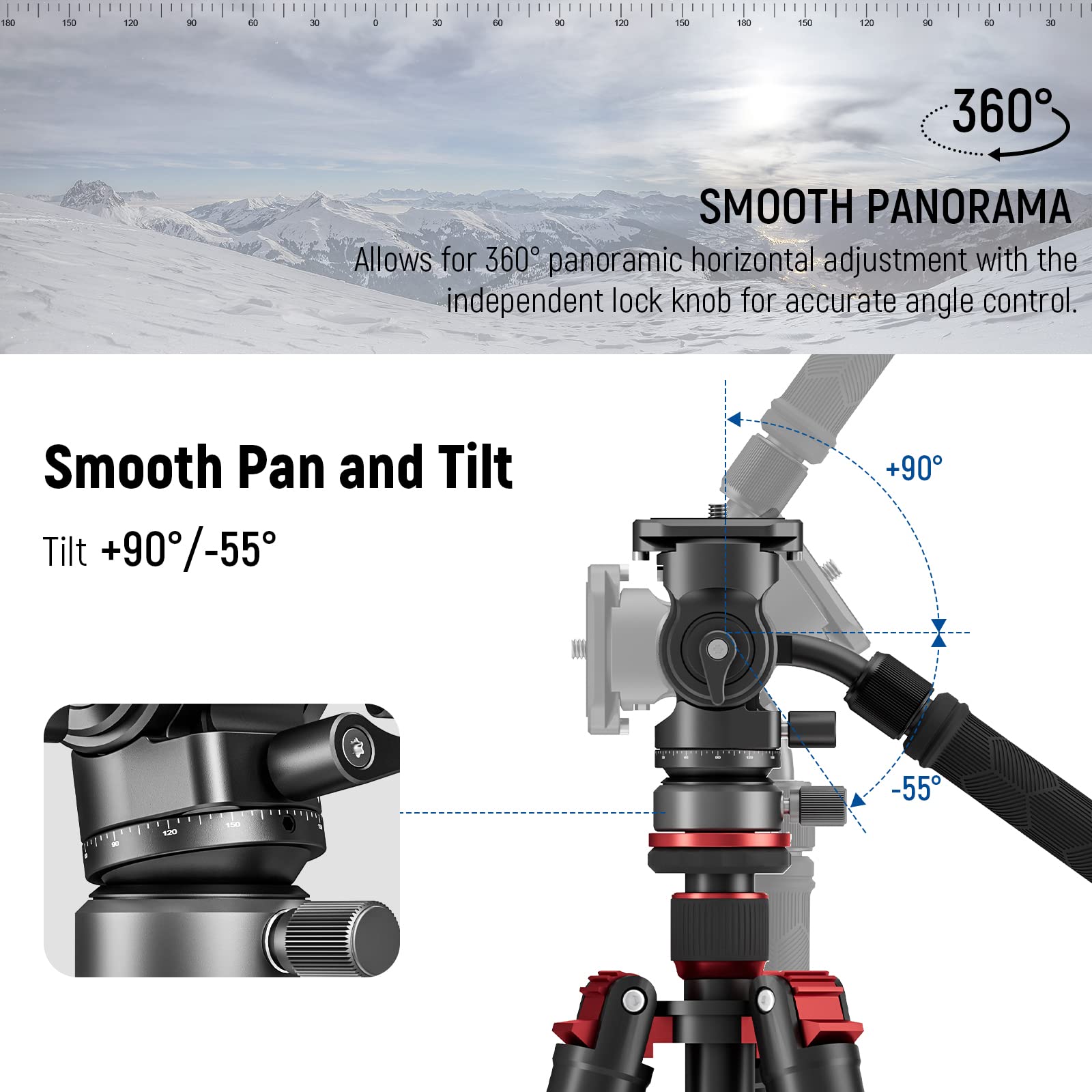 NEEWER Tripod Fluid Head with +/-10° Leveling Base(37mm Dia.), Metal Pan Tilt Head with Arca Type QR Plate, Telescopic Handle for Compact Video Camera DSLR Camera, Max Load 8.8lb/4kg, GM27