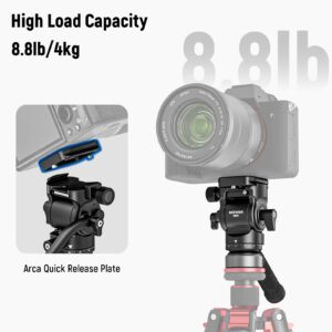 NEEWER Tripod Fluid Head with +/-10° Leveling Base(37mm Dia.), Metal Pan Tilt Head with Arca Type QR Plate, Telescopic Handle for Compact Video Camera DSLR Camera, Max Load 8.8lb/4kg, GM27