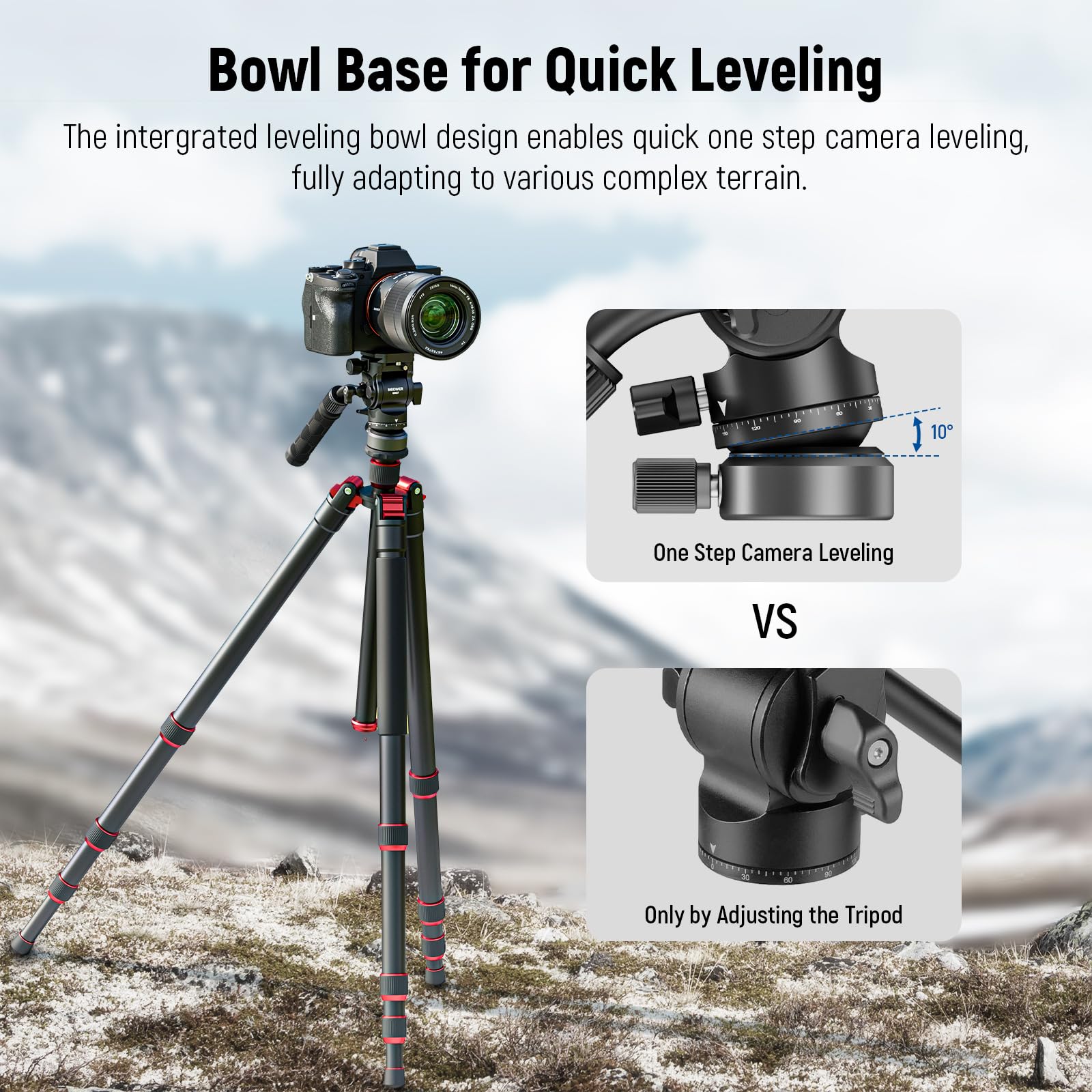 NEEWER Tripod Fluid Head with +/-10° Leveling Base(37mm Dia.), Metal Pan Tilt Head with Arca Type QR Plate, Telescopic Handle for Compact Video Camera DSLR Camera, Max Load 8.8lb/4kg, GM27