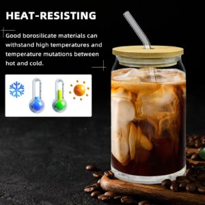 AiHeart 20Pcs Glass Cups With Lids and Straws,16oz Beer Can Shaped Drinking Glasses,Iced Coffee Glass, Cute Tumbler Cup for Smoothie, Boba Tea, Whiskey,Water