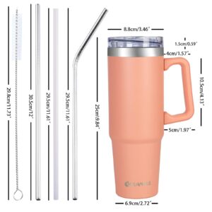 AQUAPHILE 35oz Tumbler with Handle, Insulated Coffee Tumbler with Leak-proof Lid and Straw, Reusable Stainless Steel Water Bottle, Double Wall Travel Coffee Mug for Hot&Cold Drinks(Peach Pink)