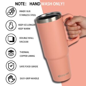 AQUAPHILE 35oz Tumbler with Handle, Insulated Coffee Tumbler with Leak-proof Lid and Straw, Reusable Stainless Steel Water Bottle, Double Wall Travel Coffee Mug for Hot&Cold Drinks(Peach Pink)