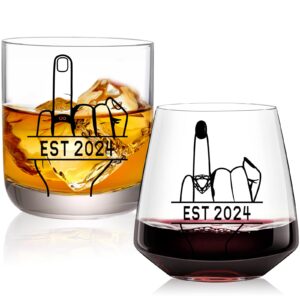 comfit engagement gifts for couples - bridal shower gifts - wedding gifts for bride and groom, his and hers, newlywed - wine&whiskey glass gift for mr and mrs
