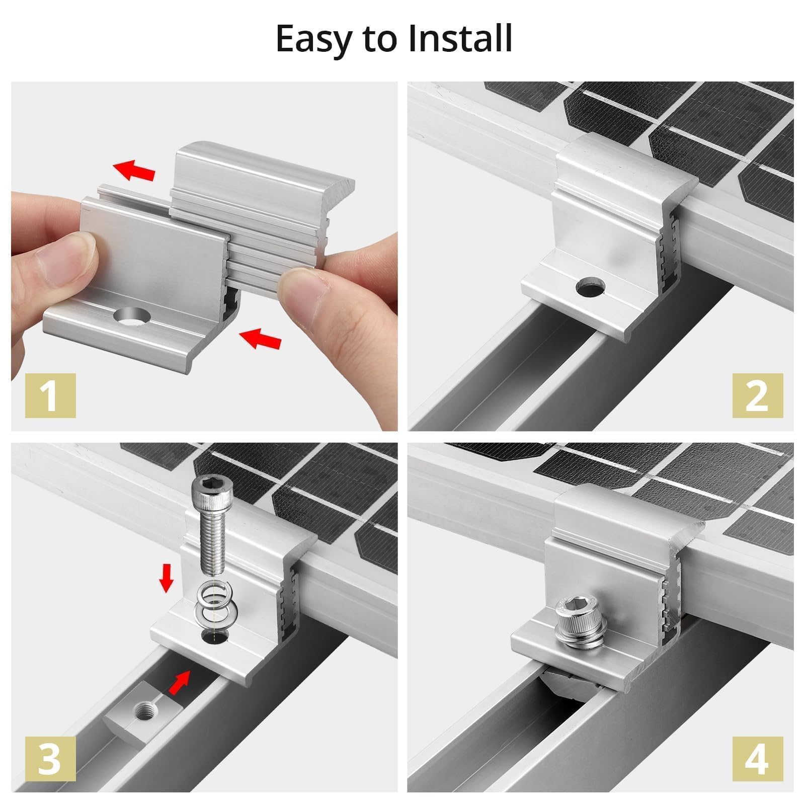 Anbte 10PCS Solar Panel End Clamp 30-45mm Adjustable, Aluminum Z Brackets for Solar Panels Include 10 Screws M8, Solar Panel Mounting Bracket for Solar Panel PV Mounting System, Silver