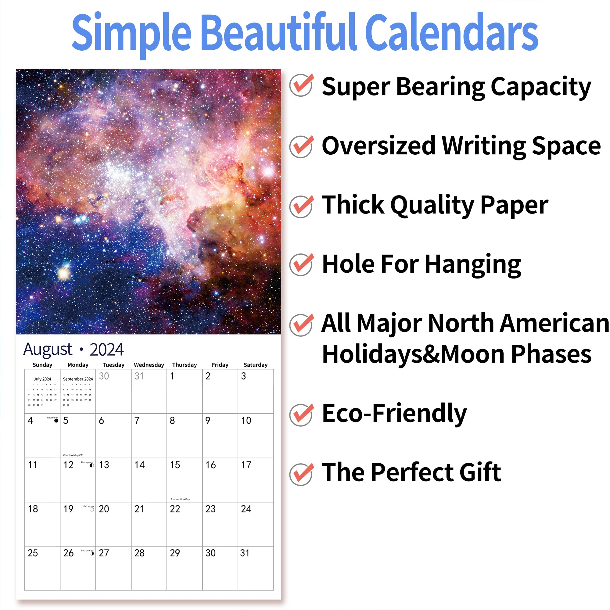 2024 Wall Calendar,Calendar 2024, November 2023 - December 2024, Wall Calendar UNIVERSE, 12" x 24" Opened,Full Page Months Thick & Sturdy Paper for Gift Perfect Calendar Organizing & Planning