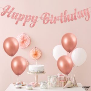 KatchOn, Cursive Glitter Rose Gold Happy Birthday Banner - Pre-Strung, 10 Feet, No DIY | Pink Happy Birthday Banner for Rose Gold Birthday Decorations | Happy Birthday Sign, Happy Birthday Decorations