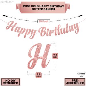 KatchOn, Cursive Glitter Rose Gold Happy Birthday Banner - Pre-Strung, 10 Feet, No DIY | Pink Happy Birthday Banner for Rose Gold Birthday Decorations | Happy Birthday Sign, Happy Birthday Decorations