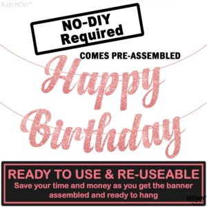 KatchOn, Cursive Glitter Rose Gold Happy Birthday Banner - Pre-Strung, 10 Feet, No DIY | Pink Happy Birthday Banner for Rose Gold Birthday Decorations | Happy Birthday Sign, Happy Birthday Decorations